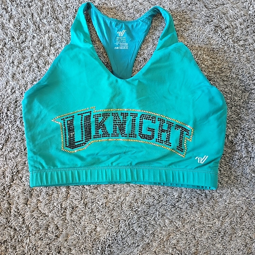 Varsity Spirit Ucf Knights Cheer Top Crop Sports Bra Green Medium Rhinestones
